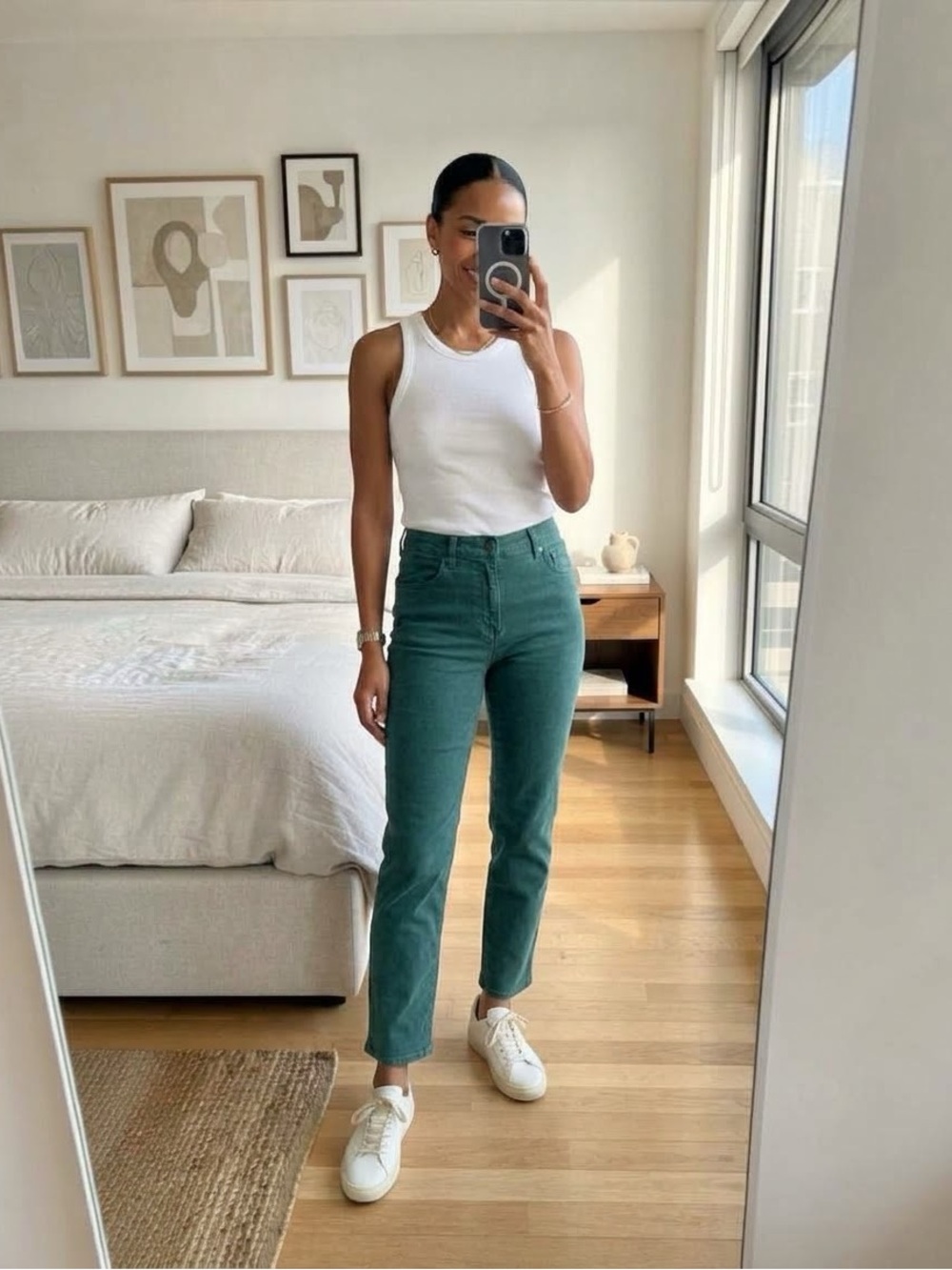 Eileen Fisher Organic Cotton Teal Green Slim Straight Ankle Pants Size 6